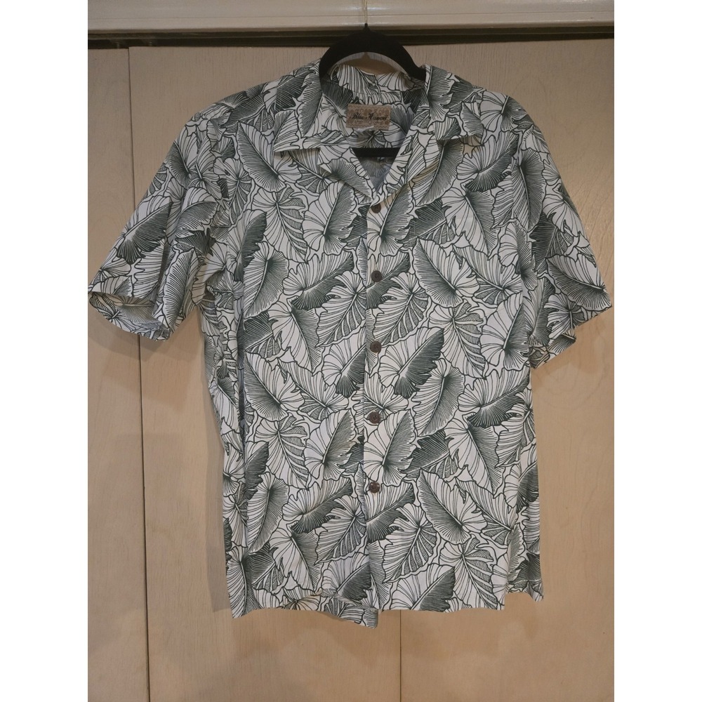 Blue Hawaii Hawaiian Shirt Mens Medium Green White Tropical Leaf Aloha Made...